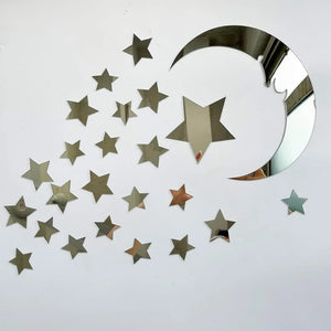15 Stars & 1 Moon Silver Acrylic Wall Stickers