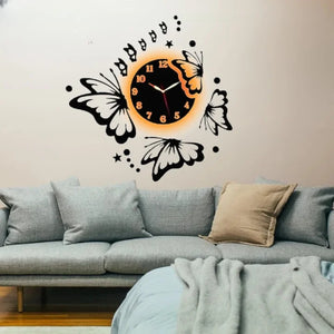 3D Butterfly Wooden Wall Clock With Light