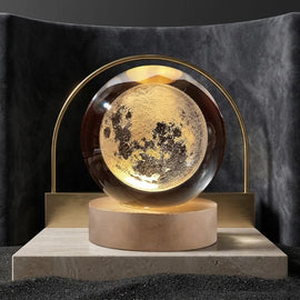 3D Crystal Ball Moon Night Light with Wooden Base