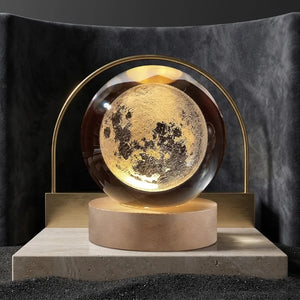 3D Crystal Ball Moon Night Light with Wooden Base