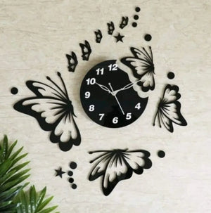 3D Wall Clock with Butterfly Wooden Design & Light
