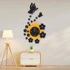 3D Wall Clock with Wooden Butterflies & Flowers