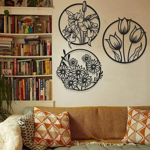 3 PCS 3D Floral Abstract Wooden Wall Art