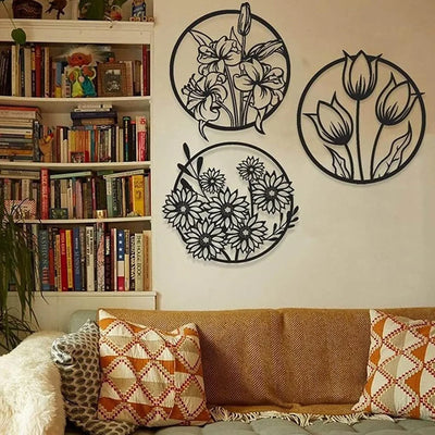 3 PCS 3D Floral Abstract Wooden Wall Art