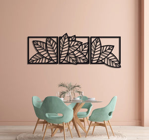 3 Piece Wooden Long Leaf Wall Art Panels