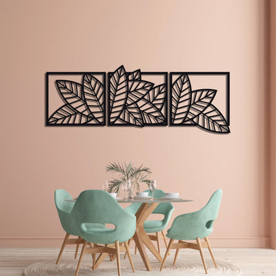 3 Piece Wooden Long Leaf Wall Art Panels