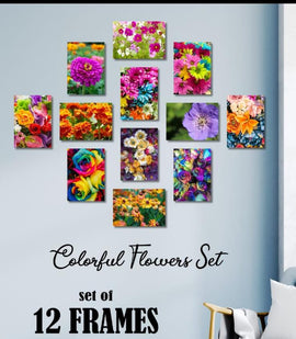 Colourful Flower Frames 12 Pcs Wall Art Set