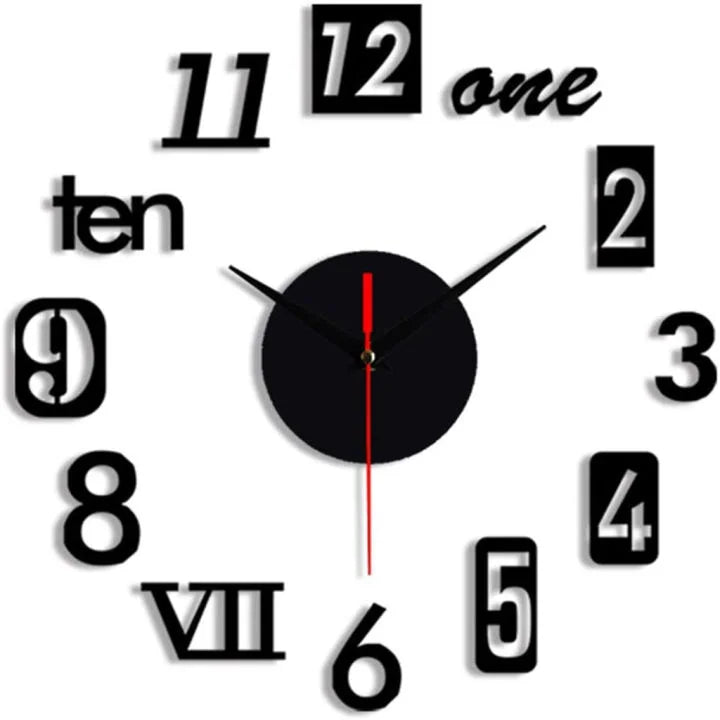 DIY 3D Wooden Wall Sticker Clock Décor