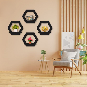 Hexagon Shape 3D Wooden Wall Shelves
