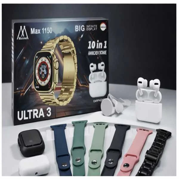 Ultra 3 Smart Watch 10-in-1 Combo | AMOLED Display | Wireless Earbuds