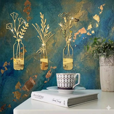 Acrylic Mirror Leaf Vase Wall Art Frame
